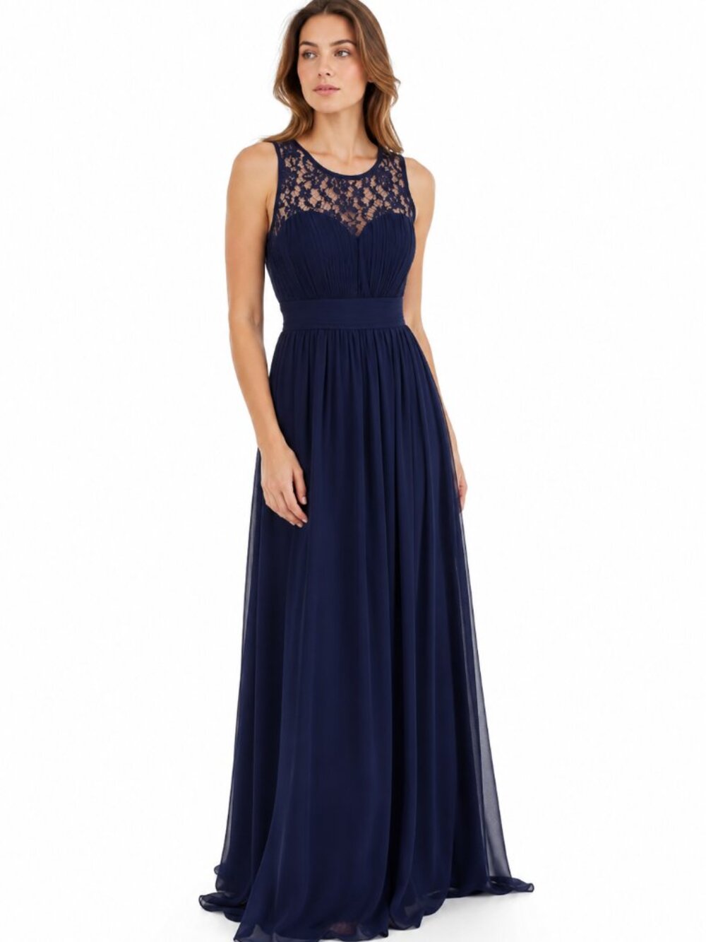 NWT MANIJU NAVY LACE EVENING DRESS - S